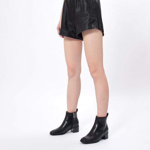 Genshuo Ankle Boot Women Size (7-9) Black Polyurethane Zipper Chunky Heel - Picture 4 of 9